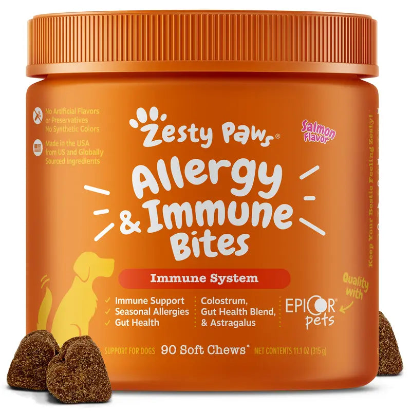 Zesty Paws Allergy & Immune Bites, Soft Chews Treats for Dogs’ Gut & Immune Health
